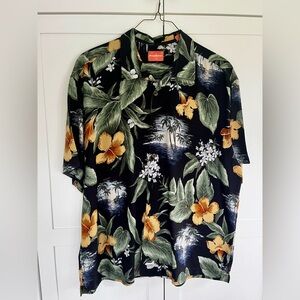 Tommy Bahama Black, Green, and Yellow Floral Button-Up XXL
